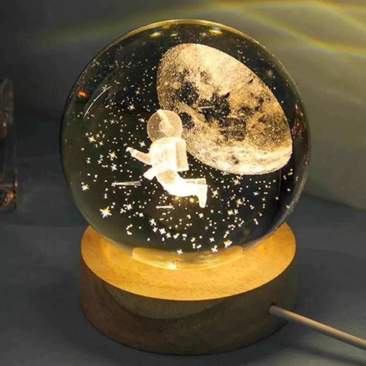 Lampara Velador Esfera Cristal 3d Luz Nocturna Lampara Mesa - Imagen 2