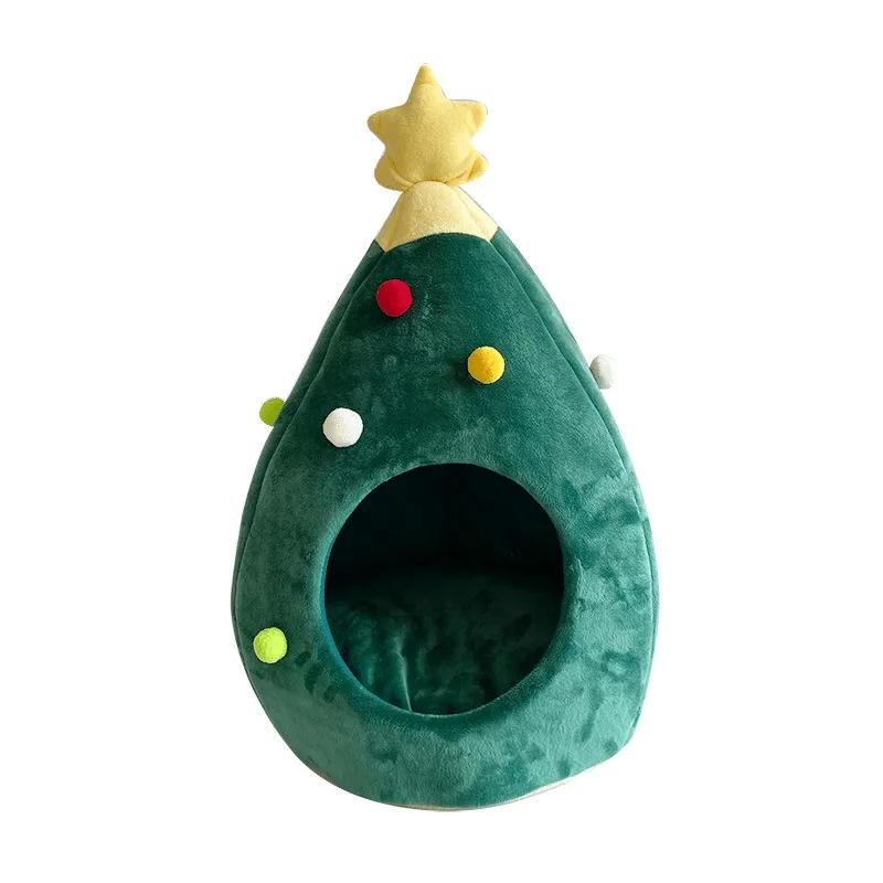 Cama Cueva para Gatos y Perros en Forma de Árbol de Navidad – Casa Invernal Cómoda y Calentita para Gatos y Perros Pequeños