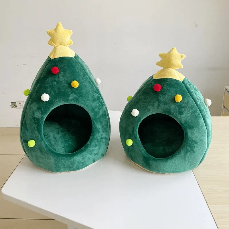 Cama Cueva para Gatos y Perros en Forma de Árbol de Navidad – Casa Invernal Cómoda y Calentita para Gatos y Perros Pequeños - Imagen 3
