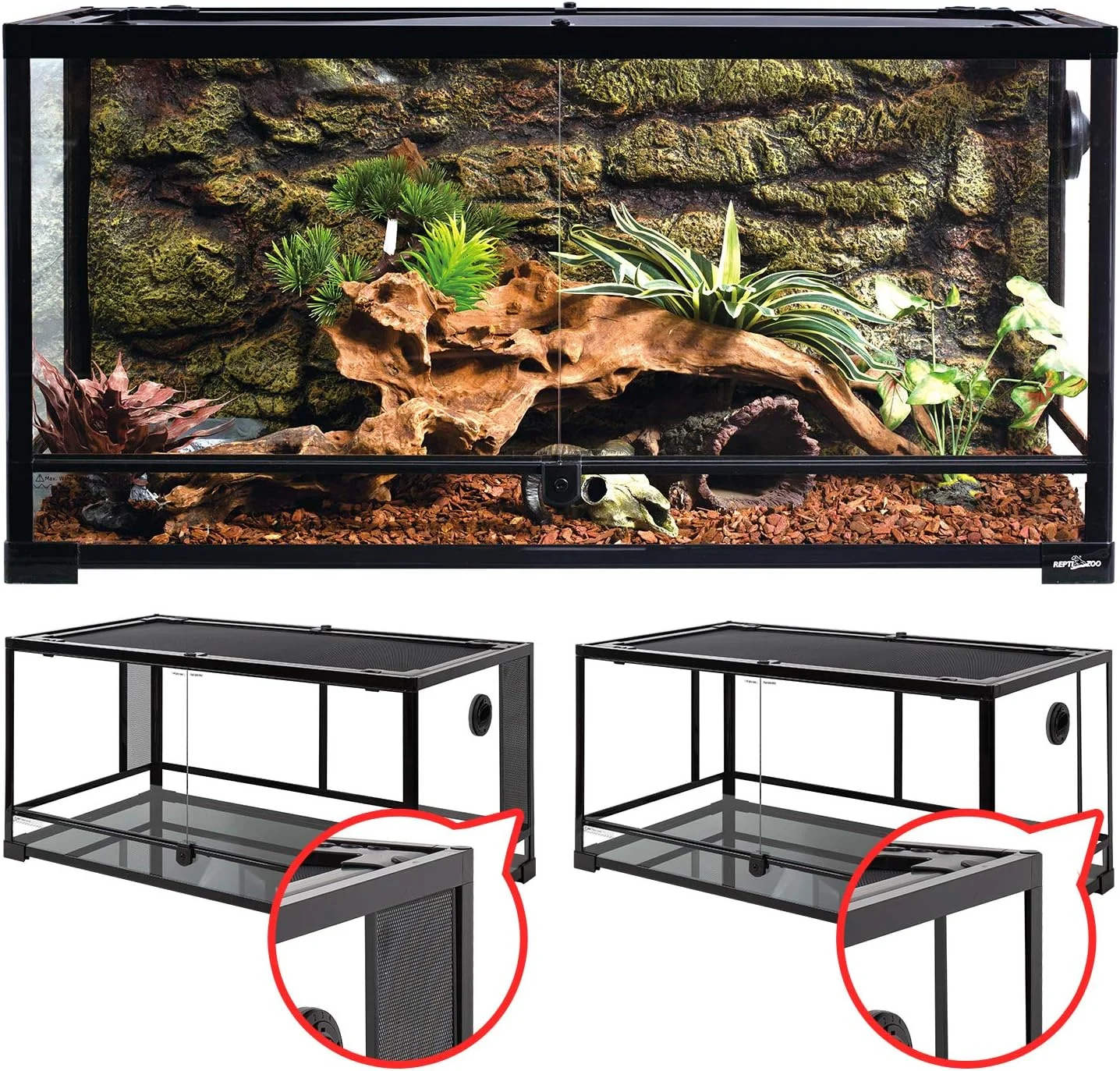 Terrario de Cristal para Reptiles 50 Galones – Puertas Dobles, Ventilación de Malla y Vidrio Templado - Imagen 2