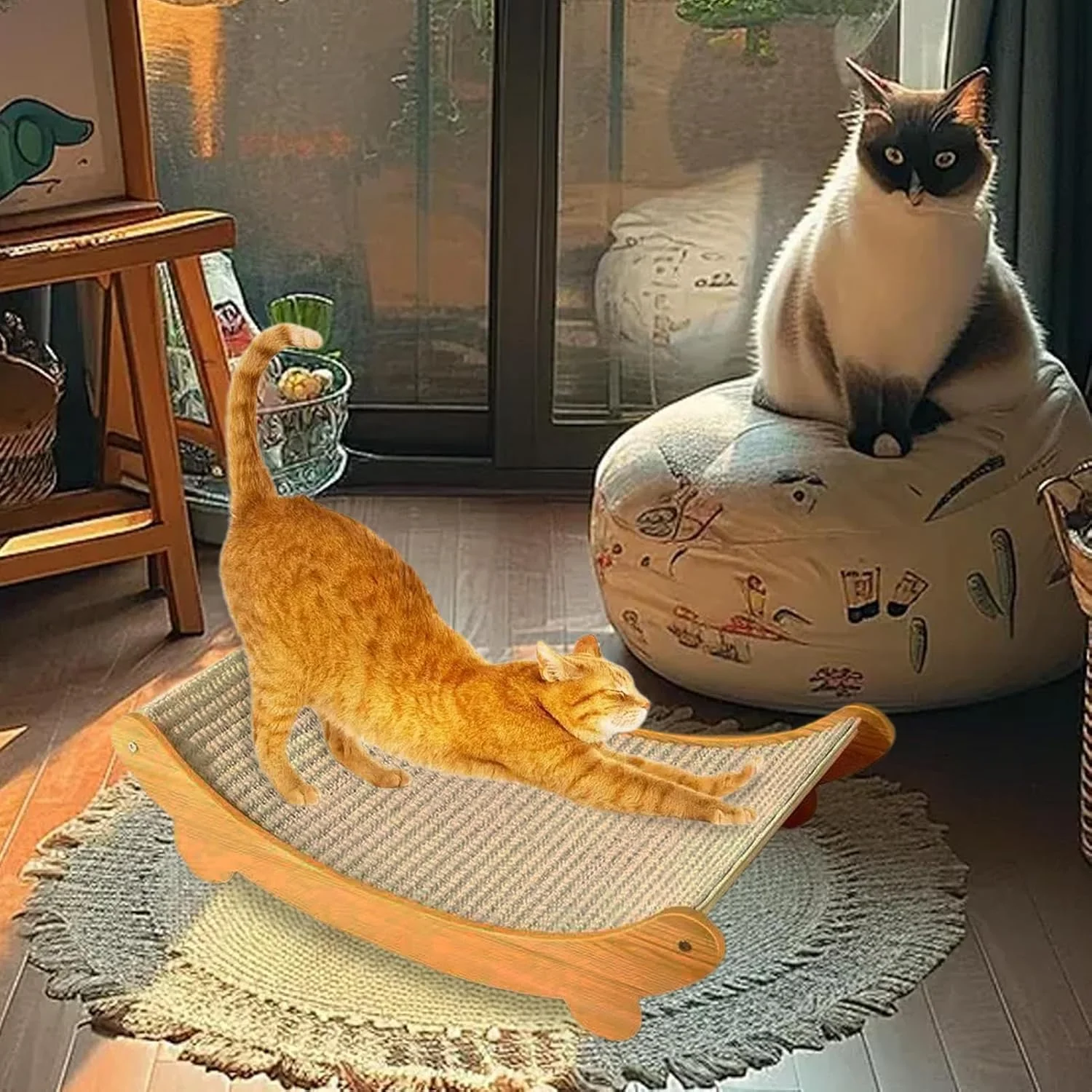 Cama de Sisal para Gatos con Tabla Rascadora de Madera | Portátil - Imagen 4