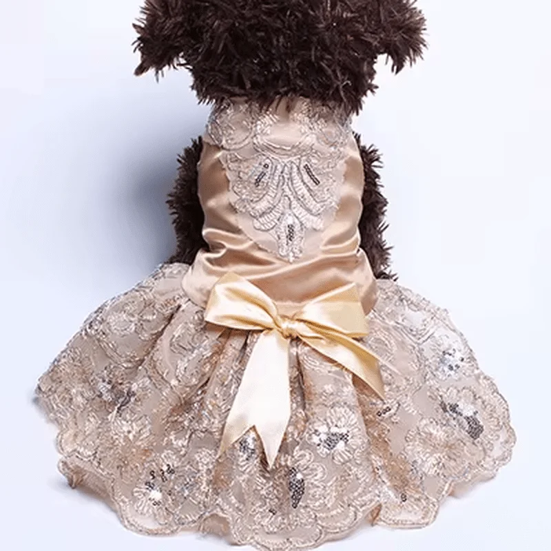 Vestido de Boda/Tutú para Perros y Gatos – Estilo Princesa con Bordados y Lazo | Ropa Elegante para Mascotas - Imagen 8