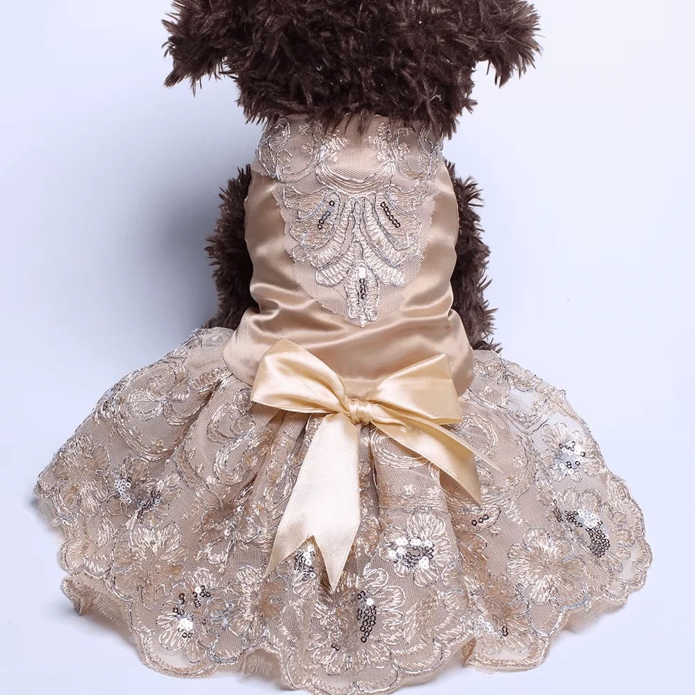 Vestido de Boda/Tutú para Perros y Gatos – Estilo Princesa con Bordados y Lazo | Ropa Elegante para Mascotas - Imagen 3
