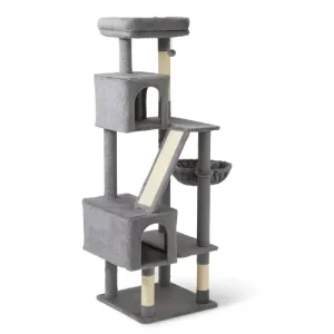Árbol para Gatos Amazon Basics de Interior con Hamaca y Rascador | 152,7 cm